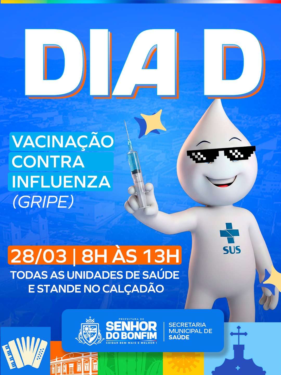 Imagem 2 de Prefeitura de Senhor do Bonfim inicia campanha de vacinação contra a gripe com realização do Dia D neste sábado (28)